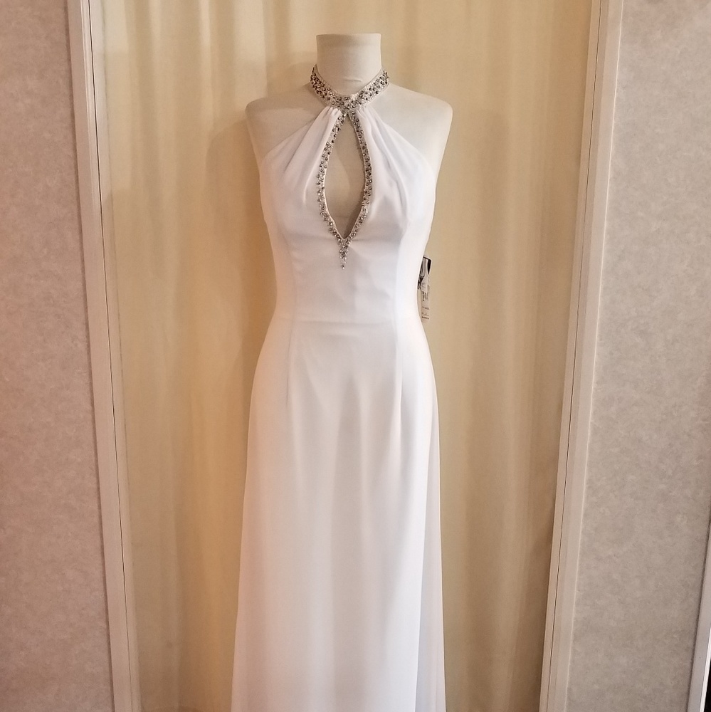 NWT high neck collar white prom dress size 8